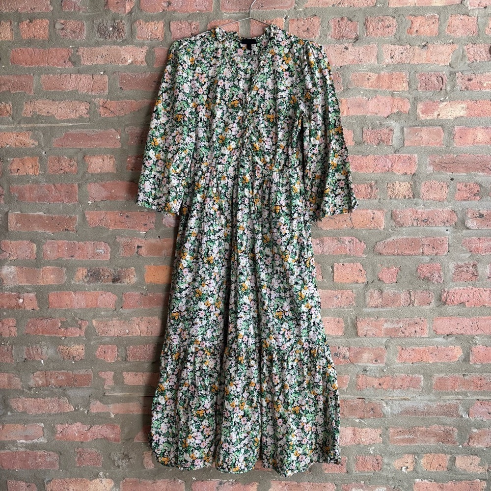 Floral Tiered Maxi Dress - Green & Pink - Picture 2 of 6
